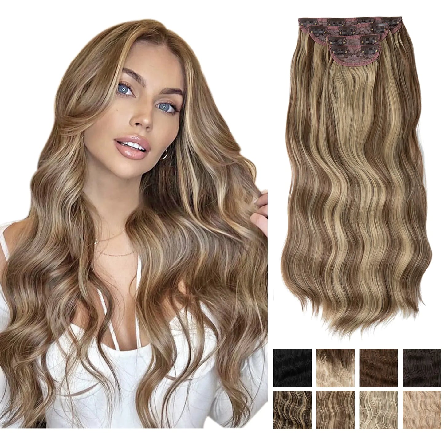 Synthetic 22inch Wavy Clip-in Hair Extensions